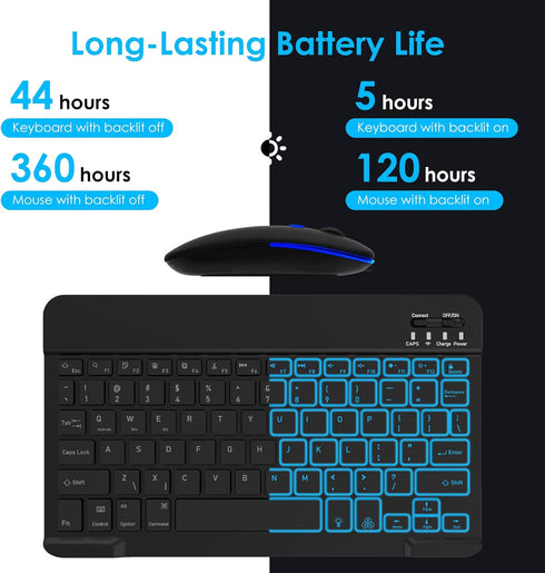 LAMA 7 Colors Backlit Bluetooth Keyboard and Mouse, Ultra-Slim Wireless for iPad, iOS, Windows & Android
