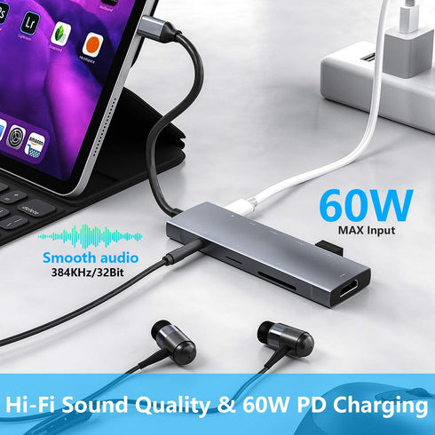 USB C HUB for iPad Pro 9-in-1 Adapter, Docking Station with 4K HDMI, USB-C PD, SD/TF Reader, for iPad Mini 6