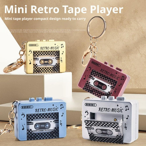 Generic Keychain,3-in-1 Microcassette Backpack Retro Mini Tape Recorder Player | Tape Recorder | CD Keychain