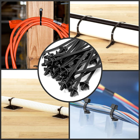 50 Pcs Black Nylon Push Mount Cable Zip Tie, 120mm / 4.7 Inch Arrow Push Mount Cable Ties for Multi-Purpose Use