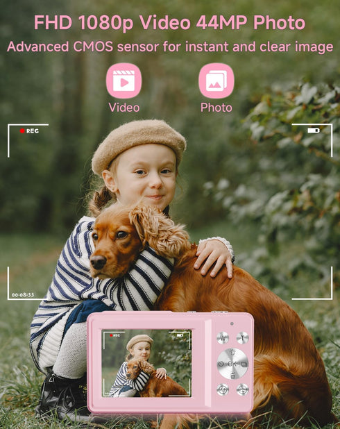 SMARTKLIK 1080P 44MP 16X 20 Digital Camera for Kids, FHD Point and Shoot Digital Camera with Face Detect, Smile