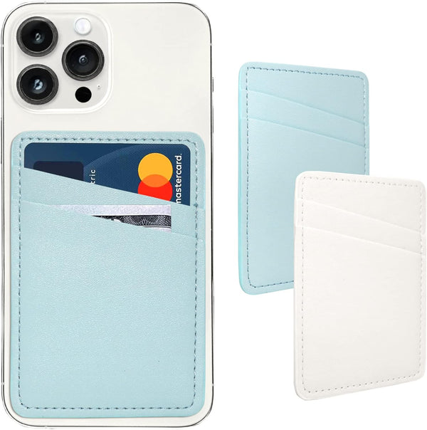 Dual Pocket Phone Card Holder - Leather Stick-On Wallet for iPhone & Android - White Blue - Perfect for Your Phone Case!