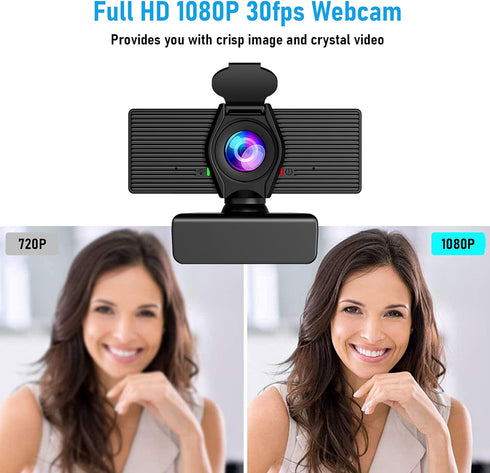 LITEPRO 1080P Webcam with Microphone & Privacy Cover, HD Web Computer Camera, USB Plug and Play Laptop PC Desktop