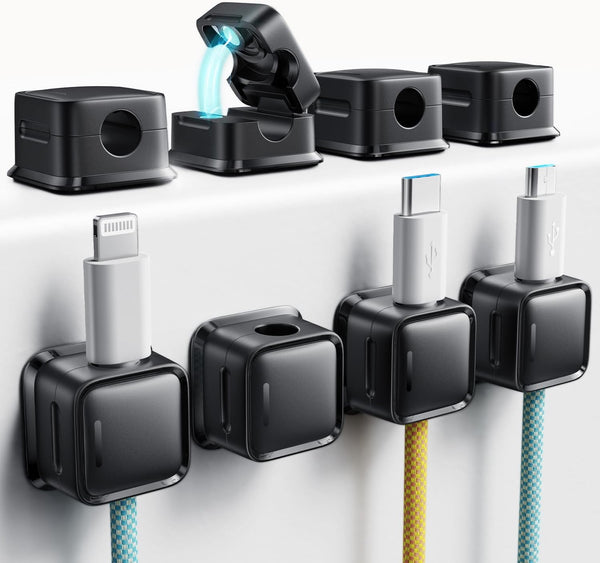 Cord Organizer Holder, 8 Pack Magnetic Desk Cable Clips for Phone Charging Cable Management, Strong Adhesive