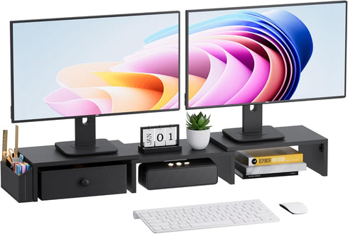 VERSASKY Dual Monitor Stand Riser, Adjustable Length & Swivel Angle Monitor Stand, Ergonomic