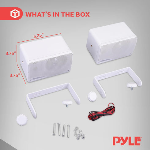 Pyle 3-Way Weatherproof Outdoor Speaker Set, 3.5 Inch 200W Pair of Marine Grade Mount Speakers - PLMR24 (White)