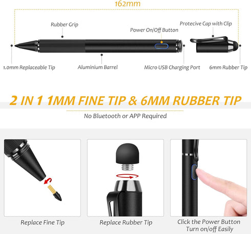 Stylus for iPad with Palm Rejection, MEKO Active Pencil Compatible with (2018-2020) Apple iPad Pro (11/12.9 Inch),iPad 6th/7th/8th Gen/Mini 5th Gen/Air 3rd/4th Gen for Precise Writing/Drawing (Black)