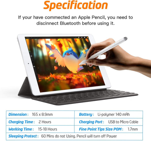 WixGear Stylus Pen for iPad with Palm Rejection, Active iPad Pencil for Precise Writing/Drawing, Compatible Apple (2018-2020) iPad Pro iPad 6th/7th, Mini 5th Gen (with New Passive Tip for All Phones)