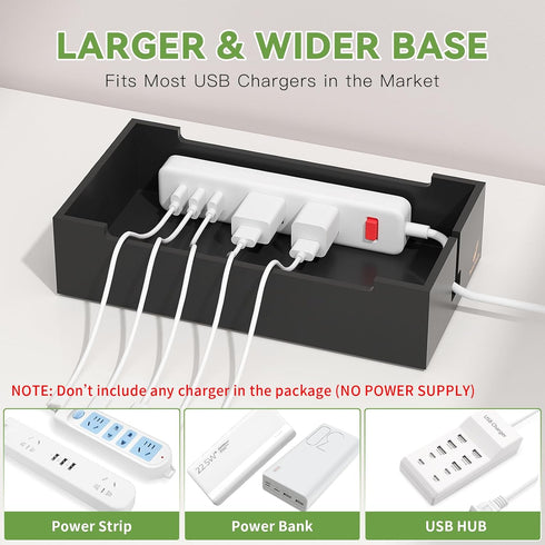 Pezin & Hulin 6 Cord Organizer Box, Surge Protector Organizer, Device Charger Station for Phones & Tablets, Wood