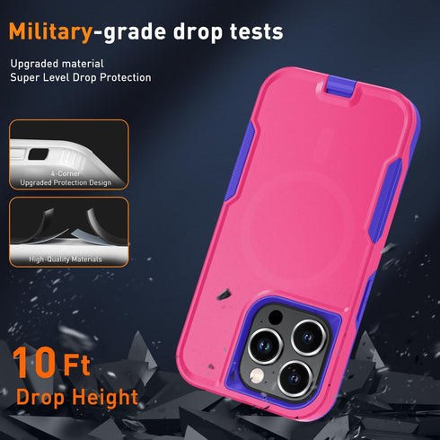 iPhone 15 Pro Case Cover (Rose) with MagSafe, MIL-Grade Drop Tested, Tempered Glass Screen Protector & Camera Lens.