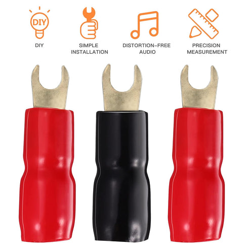 10 Pairs Copper Gold Plated 4 Gauge Strip Spade Terminal Plugs, Crimp Barrier Spades for Speaker Wire