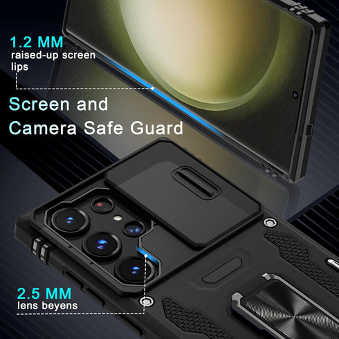 DEERLAMN Slide Camera Cover Case for Samsung Galaxy S24 Ultra with Screen Protector, Military Grade Shockproof - Black
