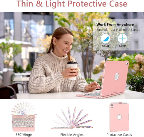 TaIYanG iPad 10th Generation Case with Keyboard, 10.9" 2022, 360° Rotatable Touch Keyboard, Pencil Holder, Touch