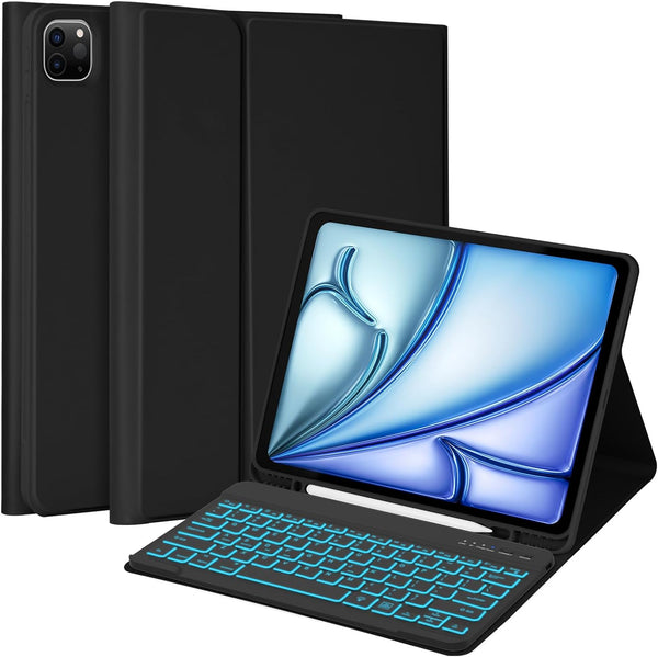 MMK iPad Air 13 inch (M2) 2024 & iPad Pro 12.9 Case with Keyboard, Backlit Bluetooth Wireless Keyboard, Pencil Holder,