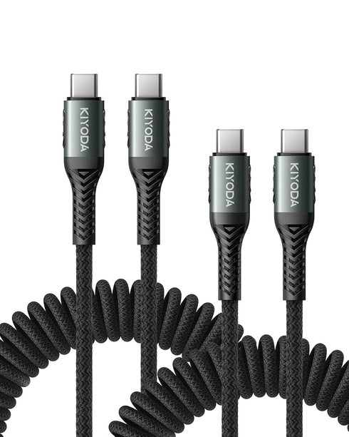 USB C to USB C Cable Nylon Braided Coiled Charger Cable 3FT for Car, Fast Charging for Samsung Galaxy Devices (2Pack)
