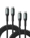 USB C to USB C Cable Nylon Braided Coiled Charger Cable 3FT for Car, Fast Charging for Samsung Galaxy Devices (2Pack)