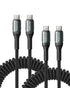 USB C to USB C Cable Nylon Braided Coiled Charger Cable 3FT for Car, Fast Charging for Samsung Galaxy Devices (2Pack)
