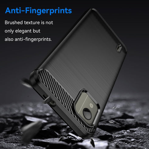 Shockproof Carbon Fiber Jacket Phone Case for Nokia C110, Scratch Resistant Soft TPU, Black