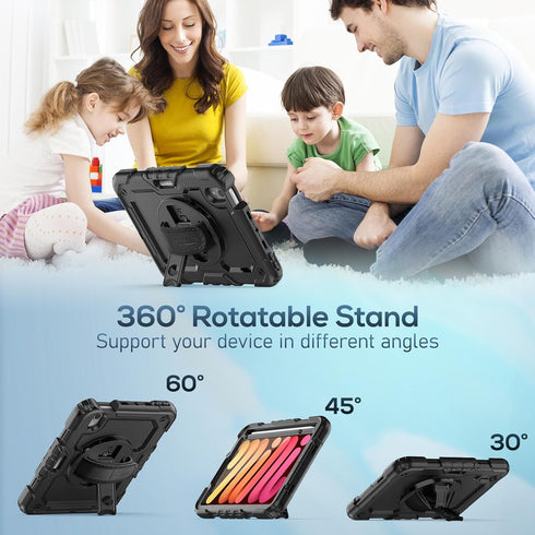 SEYMAC Case for iPad Mini 6 8.3 , Full-Body Shockproof Protective Cover with 360 Rotating Stand and Pen Holder