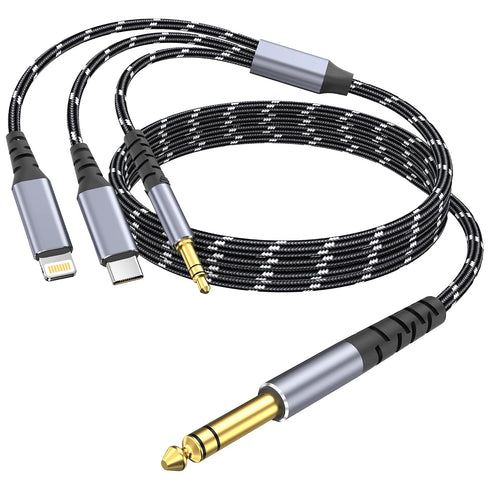 Lightning to 1/4 TRS Audio Stereo Cable, 3 in 1 to 1/4