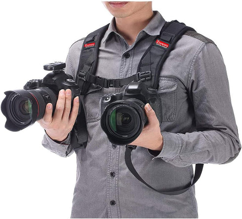 ztowoto Double Shoulder Camera Strap Harness Quick Release Adjustable Dual Camera Tether Strap for DSLR SLR Camera (focus)