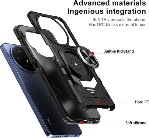 TCL 50 XL 5G Phone Case with Tempered Glass Screen Protector, Military Grade Heavy Duty Shockproof Cover, Ring