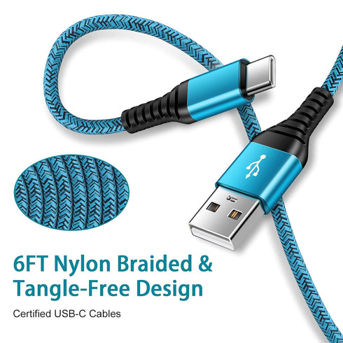 Fast Charging USB Type C Cable 6FT 2-Pack for Samsung Galaxy S24 S23 S22 S21 S20 Ultra, Note 20, OnePlus, Google Pixel.