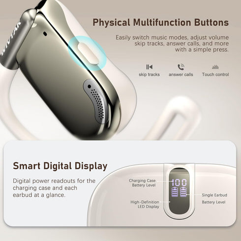 IPX5 Wireless Earbuds, Open-Ear Sports Bluetooth Headphones, Acoustic Chamber Audio, ANC Call Noise Reduction, Smart
