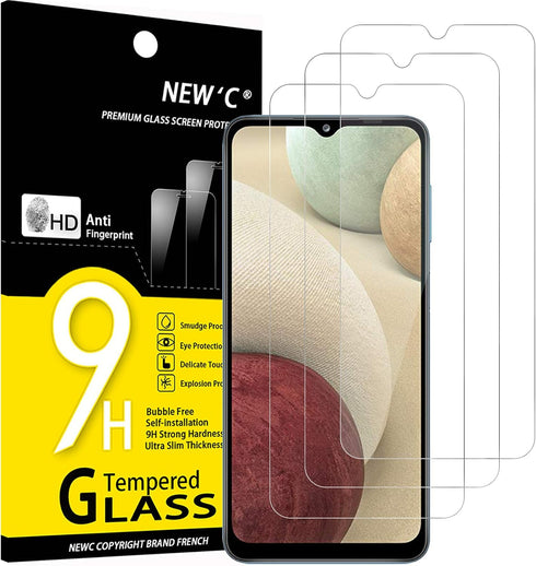 NEW'C 3 Pack Tempered Glass Screen Protector for Samsung Galaxy A12 & A02s - Case Friendly, Anti-Scratch, Bubble Free.