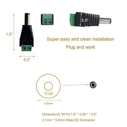 10 Male and 10 Female 12v DC Power Jack Adapter Connector for Led Strip CCTV Camera