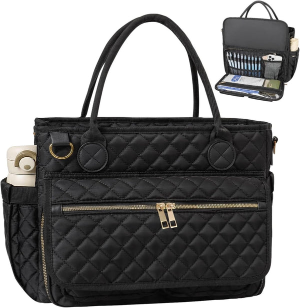 Teacher Tote Bag 15.6 Inch, Large Work Tote Bag With Laptop Compartments,