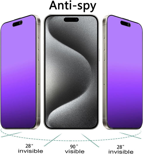 2 PCS Anti-Blue Privacy Matte Tempered Glass for iPhone 15 Pro, Anti-Glare Anti-Spy Screen Protector Film 6.1 inch