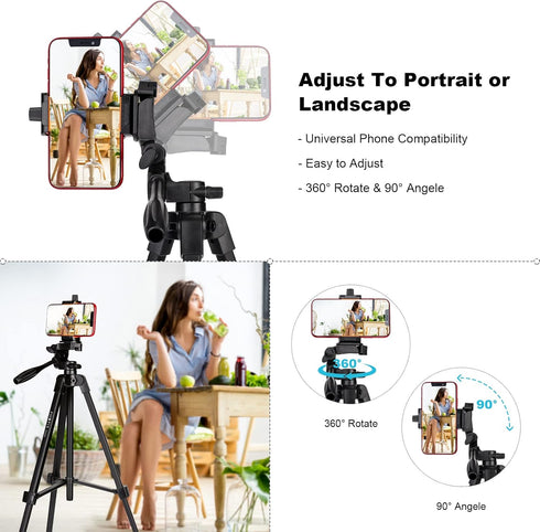 PHOPIK 55" 360 x5 Phone Tripod, Aluminum Extendable Tripod Stand with Shutter, Carrying Bag, Compatible