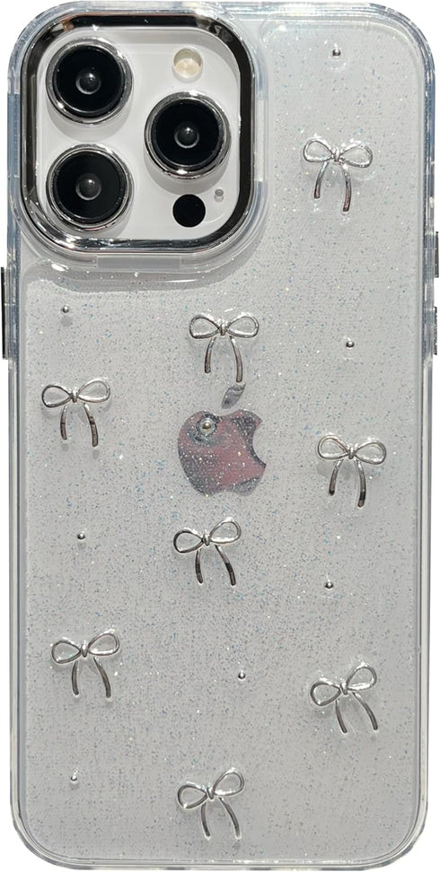 Bling Glitter 3D Bow Stars Clear Phone Case Compatible with iPhone 13 Pro (Bow)