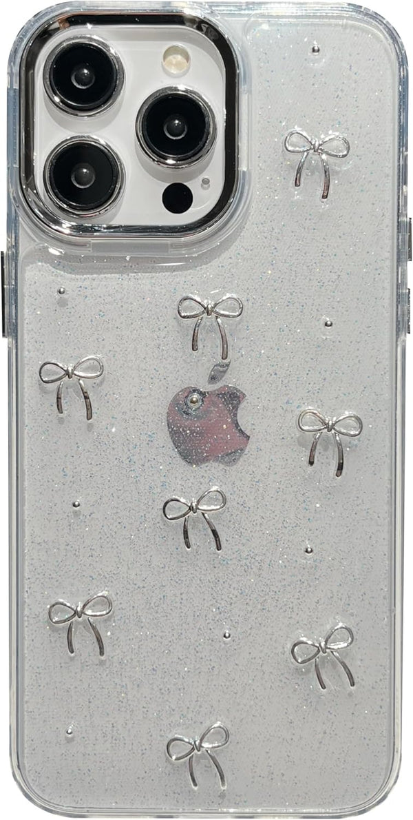 Bling Glitter 3D Bow Stars Clear Phone Case Compatible with iPhone 13 Pro (Bow)