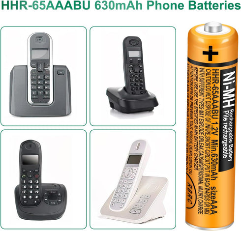 4 Pack HHR-65AAABU NI-MH Rechargeable Battery for Panasonic, 1.2V 630mAh AAA Battery for Cordless Phones