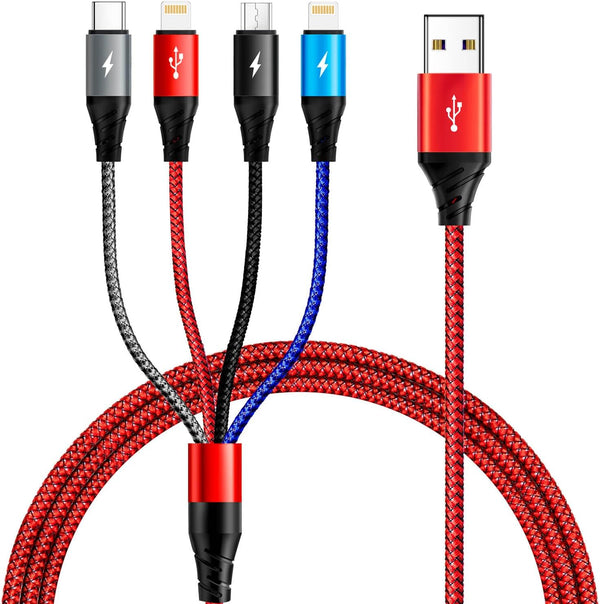 Multi Charging Cable 2Pack 6ft - Fast 3.5A USB Charger Cord, 4 in 1 for iPhone, Samsung Galaxy, PS, Tablets & More.