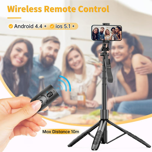 61" Selfie Stick Tripod, All in One Extendable Phone Tripod Stand with Wireless Remote for iPhone and Android