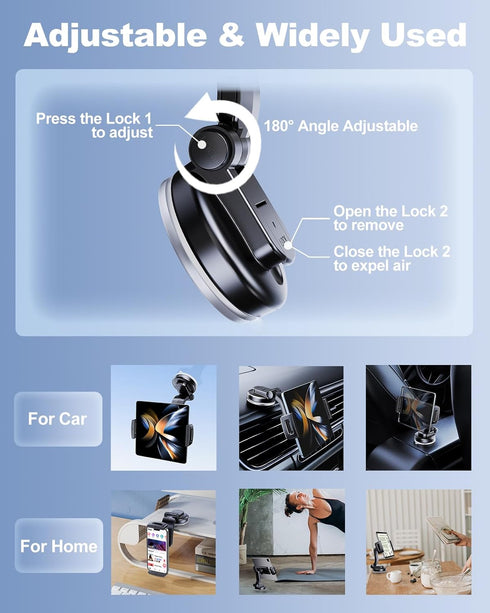 Car Dash Phone Mount with 180° Adjustable Arm for Z Fold 6 5 4 3 2, 360° Rotatable for iPhone 15