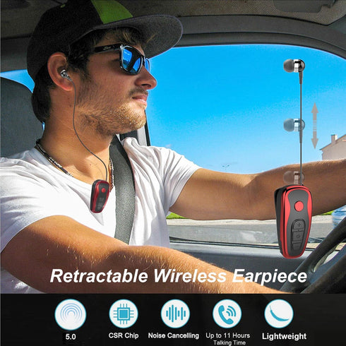 Retractable Wireless Headset Wireless Headphones Business Office Driver Earbud with Clip Retractable Noise Canceling Earbud