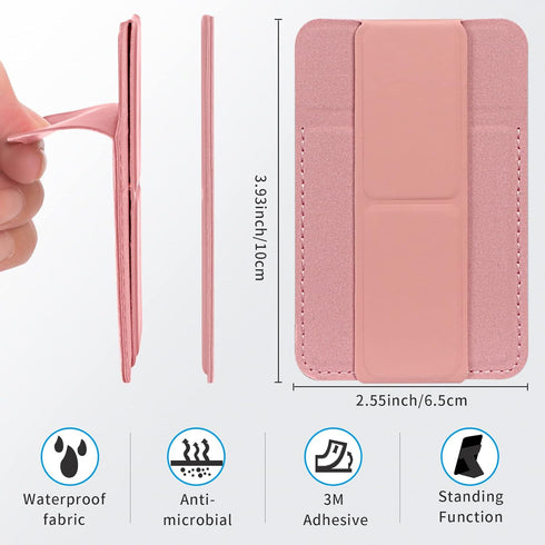 WWW Card Holder with Stand for Phone, PU Leather Credit Card Holder with 3M Adhesive Sticker for Smart Phones, Pink