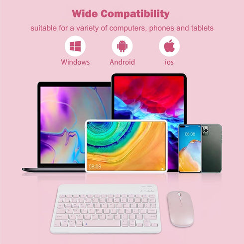 Wireless Bluetooth Keyboard and Mouse Set, Dual Rechargeable (Pink)