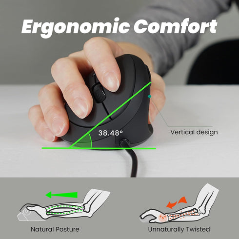 Perixx PERIMICE-519 Wired Ergonomic Vertical Mouse, Portable Small Design, Right Handed, 105x67x58 mm, Black