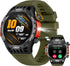 Military Smart Watch - LED Flashlight, Compass, SOS, Rugged Tactical Bluetooth, Heart Rate Monitor, Green