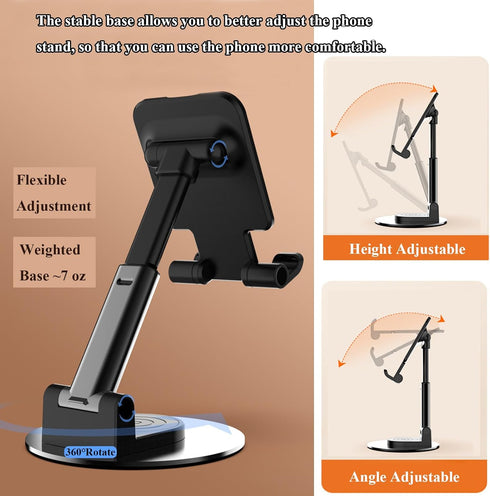 Rotatable Cell Phone Stand for Desk, Height Angle Adjustable Holder Compatible with Most Smartphones, iPhone 14