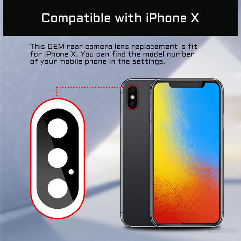 2 Sets for iPhone X OEM Back Camera Lens Glass Replacement with Dual-Sided Adhesive Repair Kit