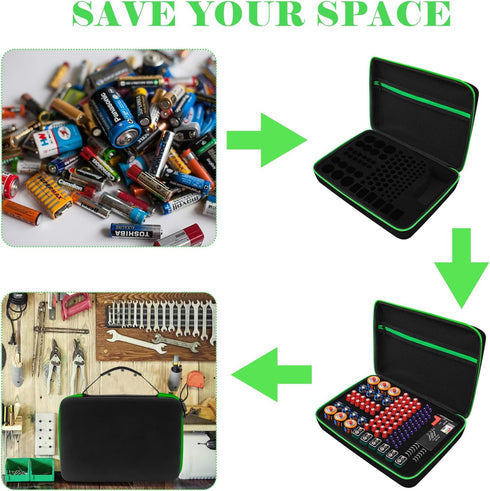 9V 7 Pack 111 Battery Organizer Storage Case with Tester for AA AAA C D Battery Holder Batteries Variety Batteries Mesh