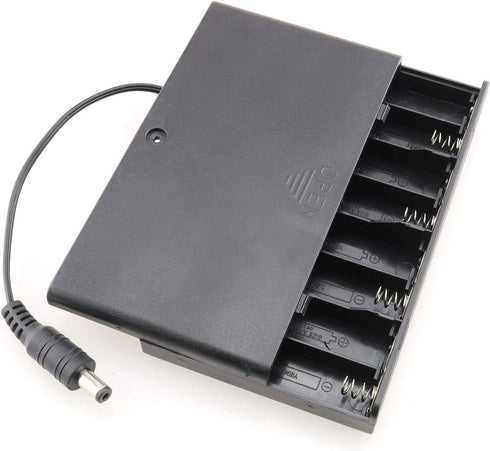 8 x AA Battery Holder 8x1.5V 12V Black Battery Case Box with ON/Off Switch and DC 5.5x2.1mm Male Connector