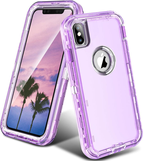 ORIbox Purple Case for iPhone X/XS, Transparent Heavy Duty Shockproof Anti-Fall, 10 FT Military Grade