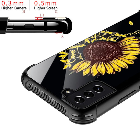 Samsung Galaxy S22 Case Compatible, Yellow Dragonfly Sunflower Pattern Design, Shockproof Anti-Scratch Hard PC Back